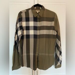 Burberry Olive, Black & Cream Plaid Button-Front Shirt- women’s xl